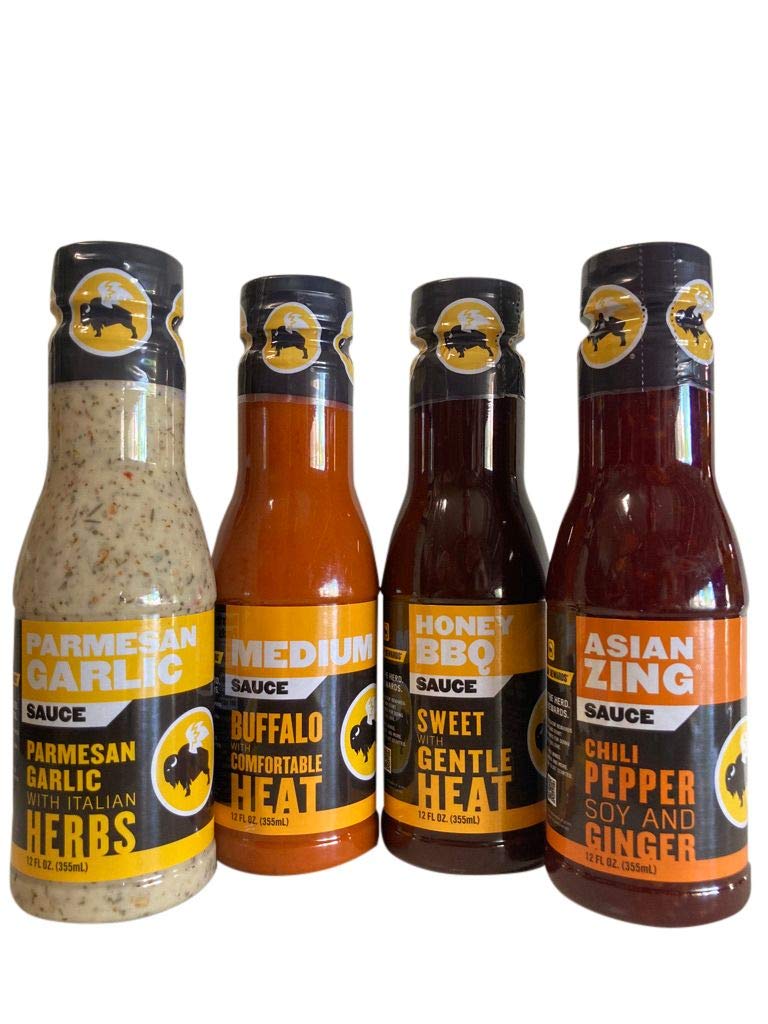 Buffalo Wild Wings Milder Variety Bundle: Parmesan Garlic, Medium, Honey BBQ, Asian Zing